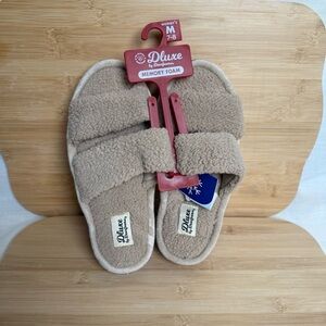 Dearfoams Memory Foam Open Toe Slippers Taupe Tan Size Medium